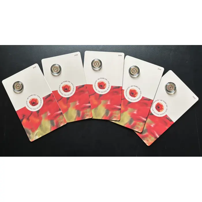 2025 $2 C-MINT REMEMBRANCE 80th ANNIVERSARY WWII "POPPY WREATH" COIN ON CARD