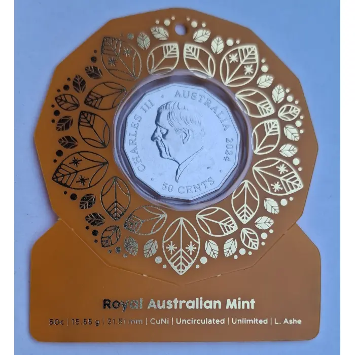 2024 50c Christmas Festive Florals- Orange Carded Coin