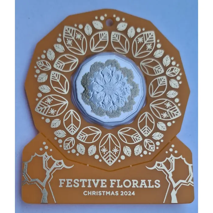 2024 50c Christmas Festive Florals- Orange Carded Coin