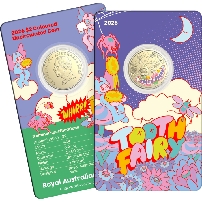 2026 $2 UNC Coloured Carded Tooth Fairy Coin