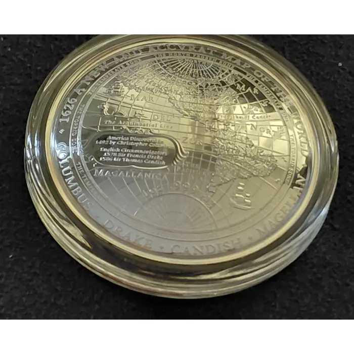 1626 A New Map of The World - 2019 $5 Fine Silver Proof Domed Coin - RAM