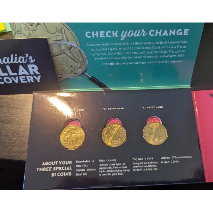  2019, $1 Australia's Dollar Discovery,  complete set, A, U, S, circulated