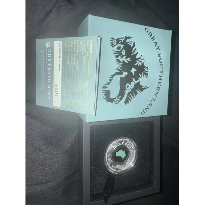2024 Perth Mint Great Southern Land 1oz Silver Proof Chrysoprase Gem Coin 