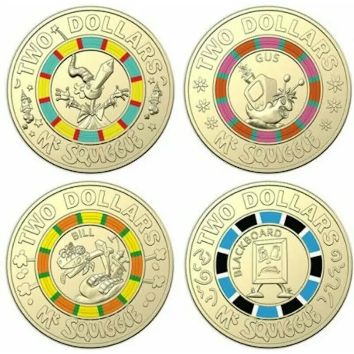 4x 2$ Mr Squiggles Coins - CIRCULATED SET