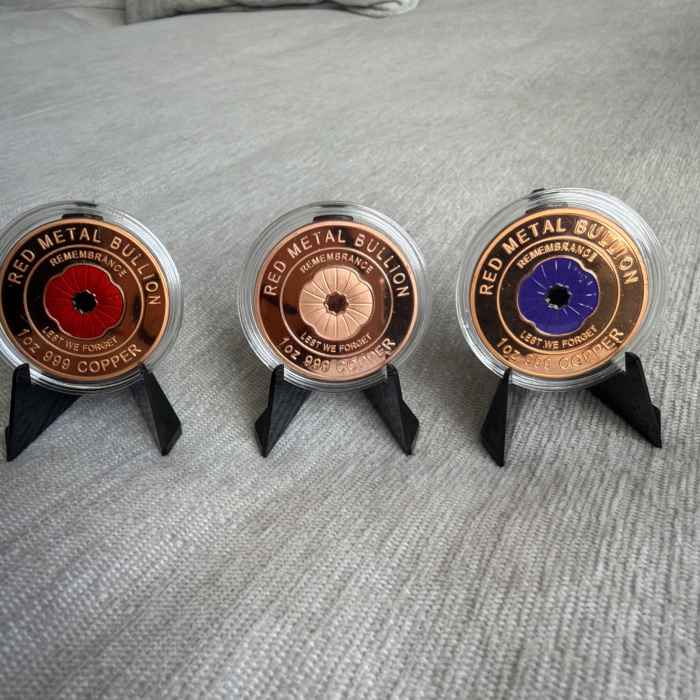 3 Australian Red And Purple And Copper Poppy Coins Copper RMB Bullion. 