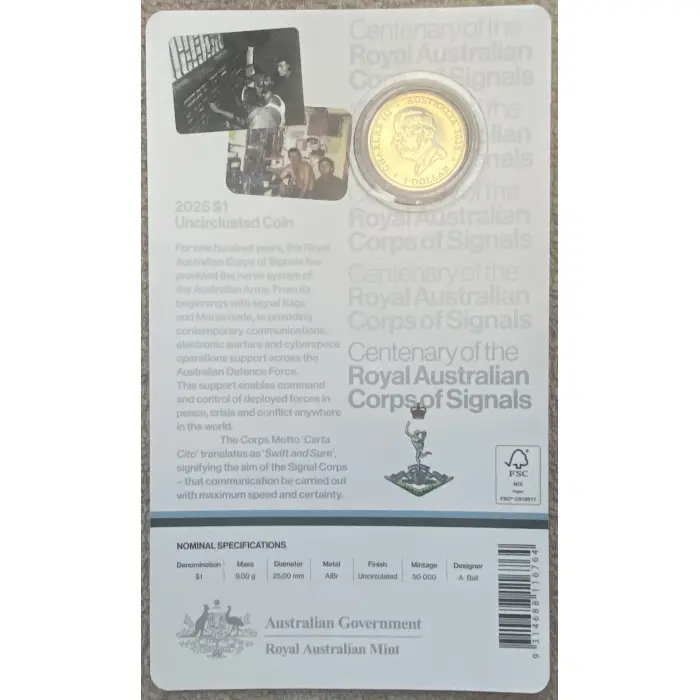 2025 Centenary of the Royal Australian Corps of Signals Uncirculated  $1 coin