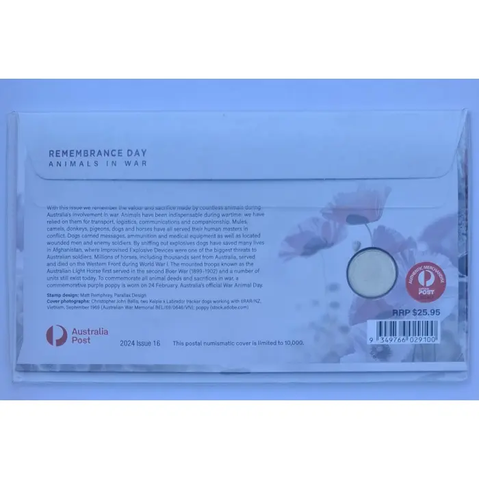 2024 $2 Remembrance Day- War Animals Purple Poppy PNC