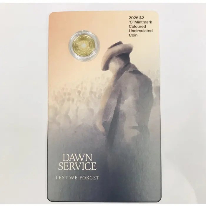 2026 $2 DAWN SERVICE C Mint Colored Uncirculated Coin On Card Lest We Forget