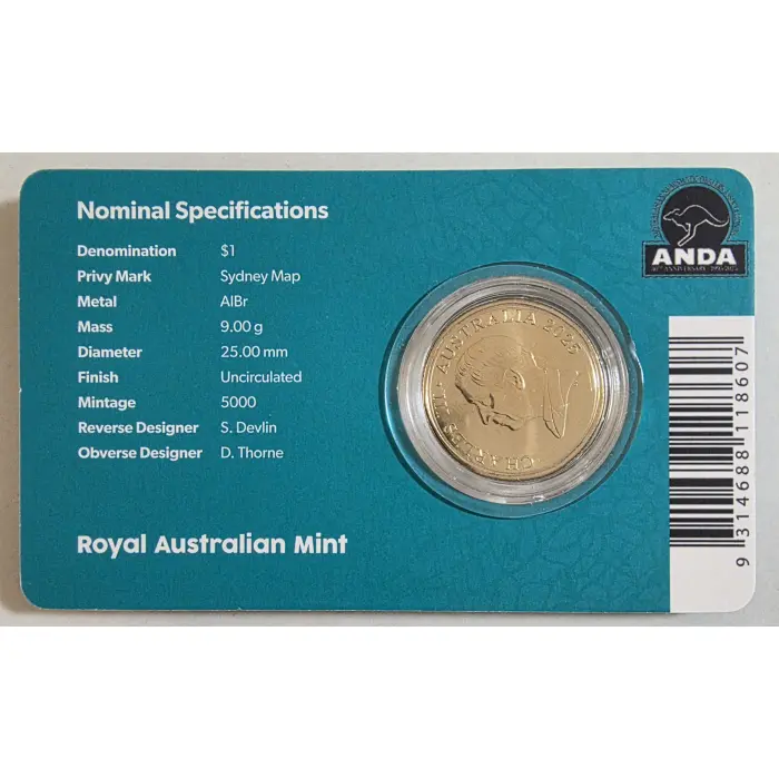 2025 $1 Mob of Roos  ANDA Sydney Money Expo 30th Anniversary Sydney Map Privy