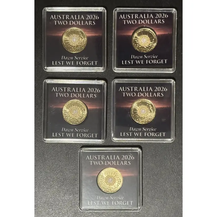 2026  Dawn Service Lest We Forget  uncirculated $2 Coin in protective sleeve.