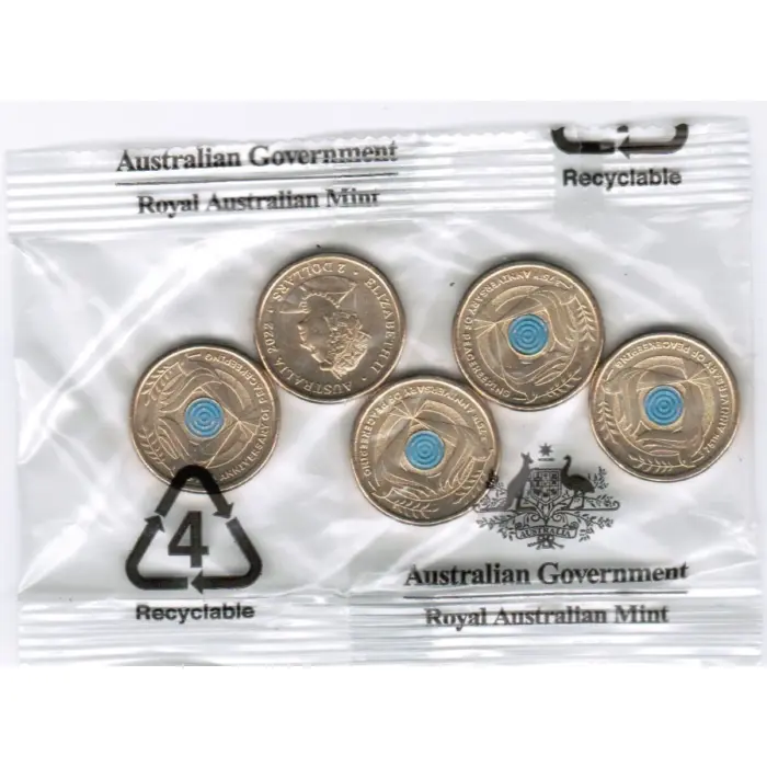 Peacekeeping 5 Coin RAM Mint Bag 2022 Two Dollar Blue Peace Keeping $2 Australia