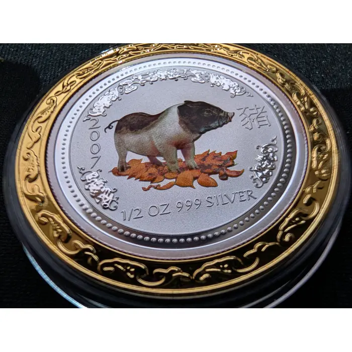 2007 1/2oz Silver Coloured Year of the Pig Coin - GILT