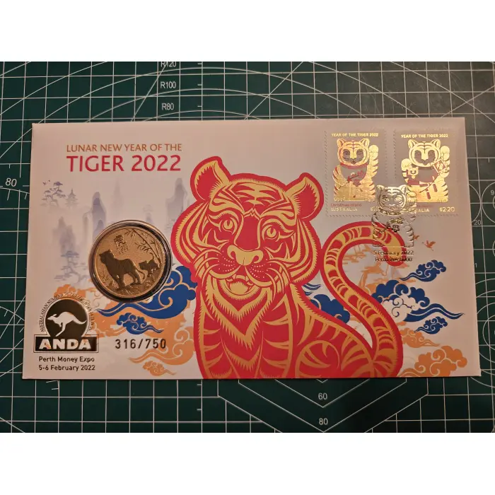 2022 Perth money expo ANDA overprint pnc lunar yr of the tiger