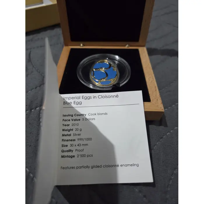 Cook Islands Imperial Faberge Egg in Blue Cloisonné $5 2010 proof silver coin 
