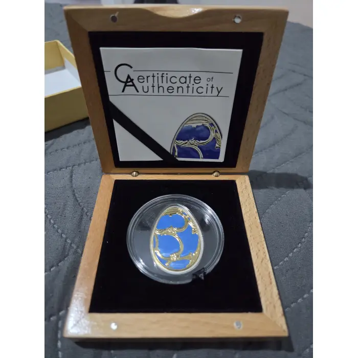 Cook Islands Imperial Faberge Egg in Blue Cloisonné $5 2010 proof silver coin 