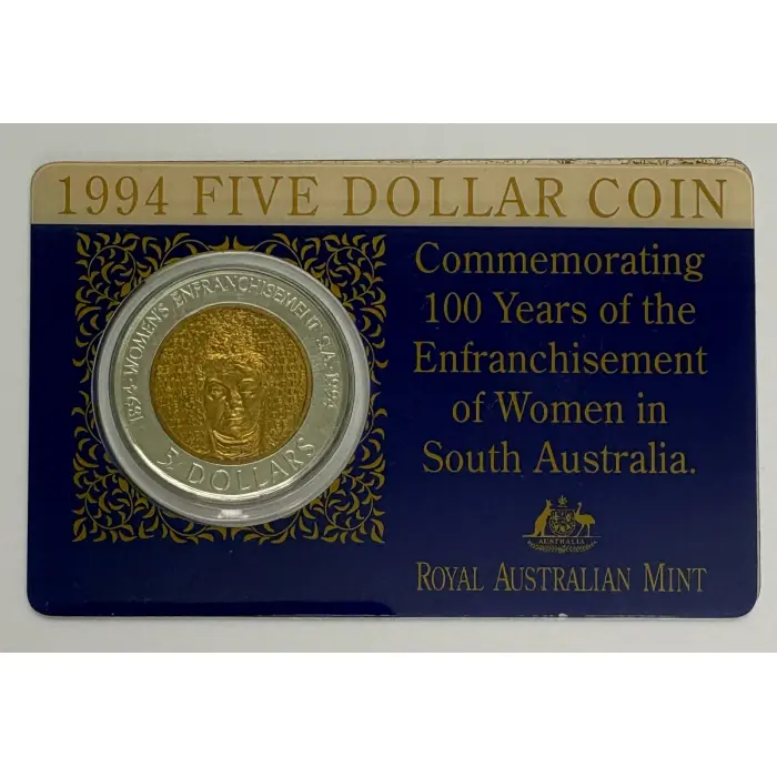 RAM $5 1994 The Enfranchisement of Women in SA 100 Years UNC Coin in Card