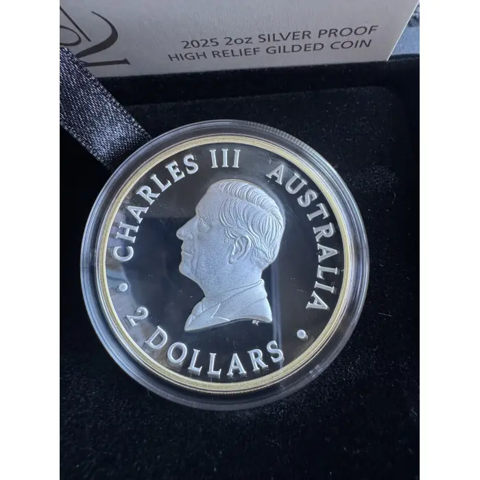 2025 Gilt High Relief Kookaburra 2oz $2 Silver Proof Coin *2000 Mintage*