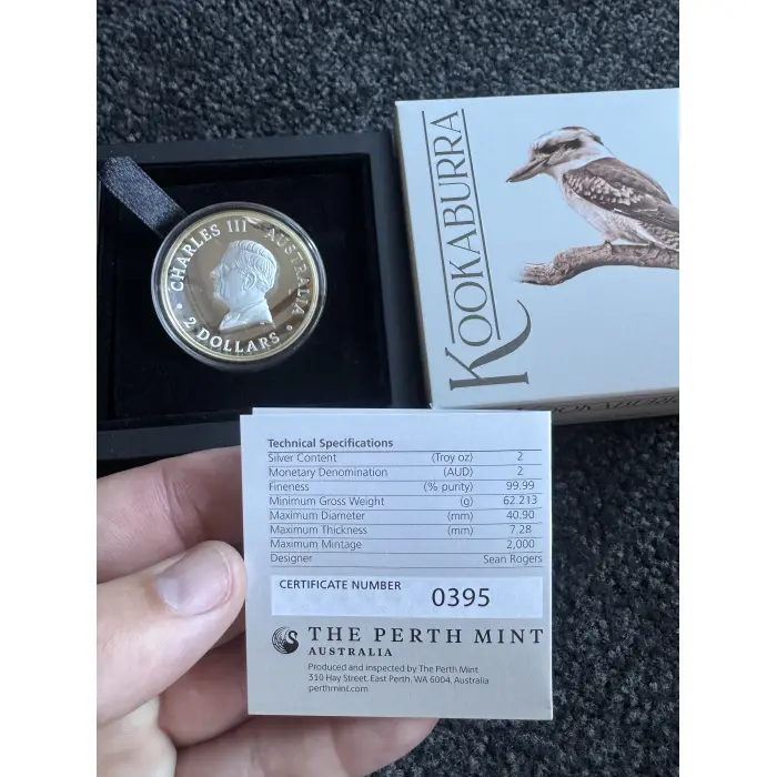 2025 Gilt High Relief Kookaburra 2oz $2 Silver Proof Coin *2000 Mintage*