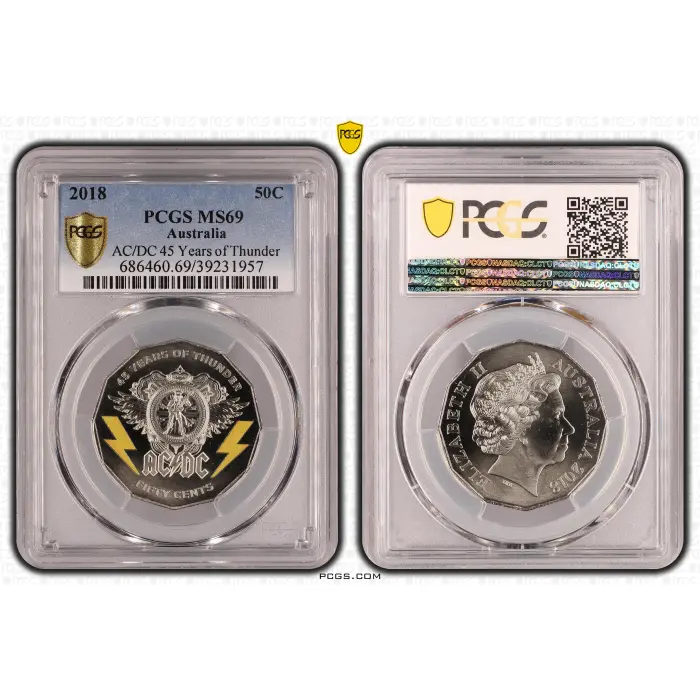 2018 ACDC 45 Years of thunder 50c MS69 PCGS 