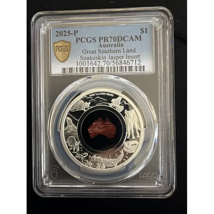 PCGS Great Southern Land Snake skin Jasper 1 ounce proof PR 70 Coin 