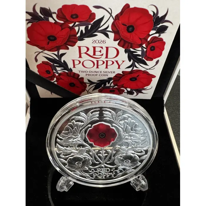 2026 $5 RED POPPY WINDOW 2OZ SILVER PROOF COIN - TINY MINTAGE 307/400