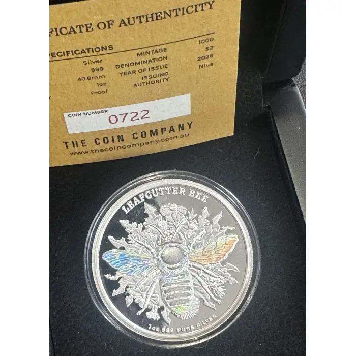 🐝💛2026 $2 Leafcutter Bee Hologram 1oz Silver Proof Coin