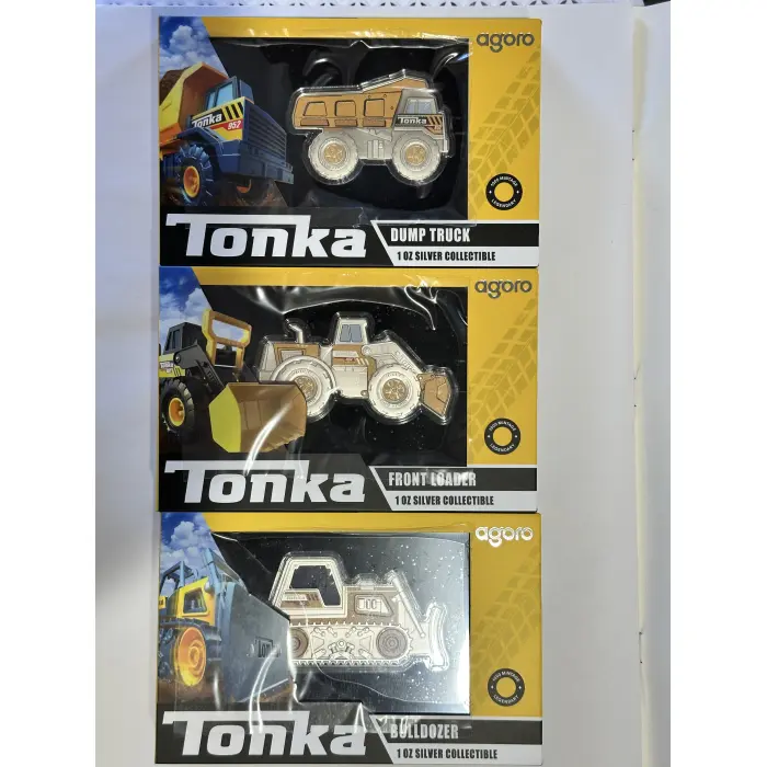 Tonka Dump Truck, Front Loader, Bulldozer Agoro 1oz Silver Set
