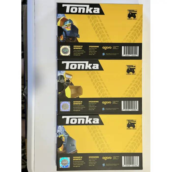 Tonka Dump Truck, Front Loader, Bulldozer Agoro 1oz Silver Set