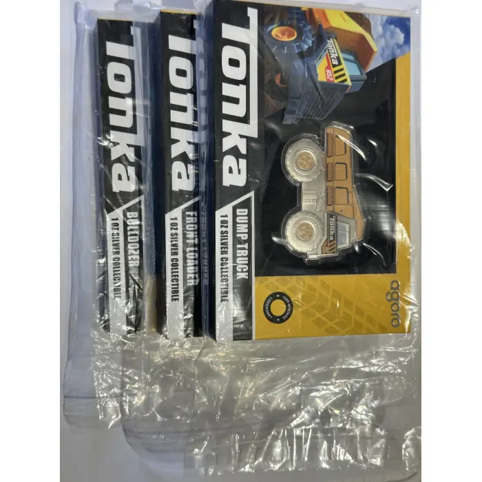 Tonka Dump Truck, Front Loader, Bulldozer Agoro 1oz Silver Set