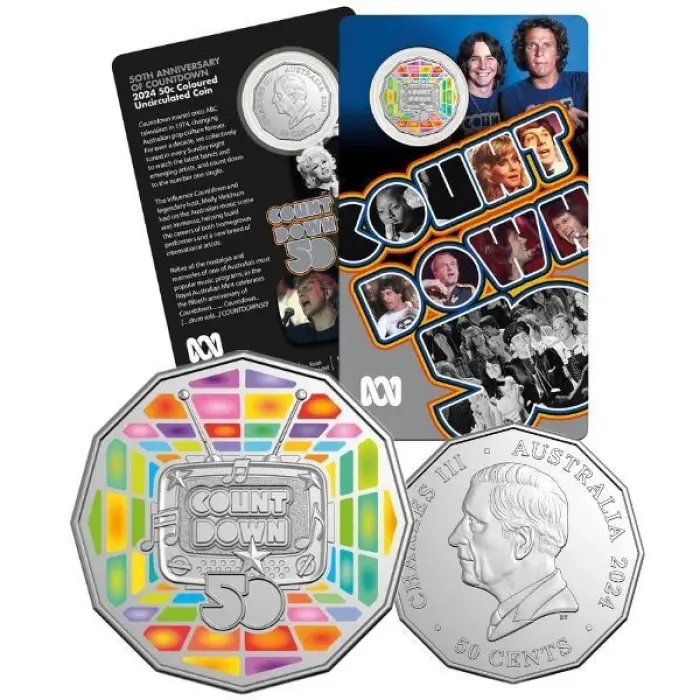 2024 50th Anniversary of Countdown 50c Coloured Uncirculated Coin Card