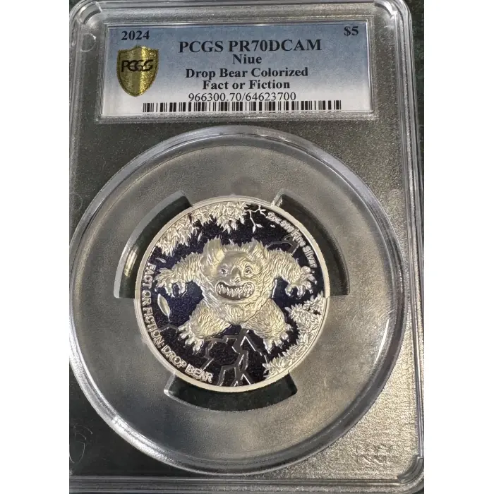 2024 $5 Drop Bear 2oz coin Graded PR70DCAM fact or fiction -only 3 in this grade
