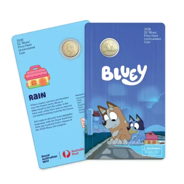 2026 $2 BLUEY CARDED COIN SET WITH PRIVY MARK - 5 CARDED COIN SET