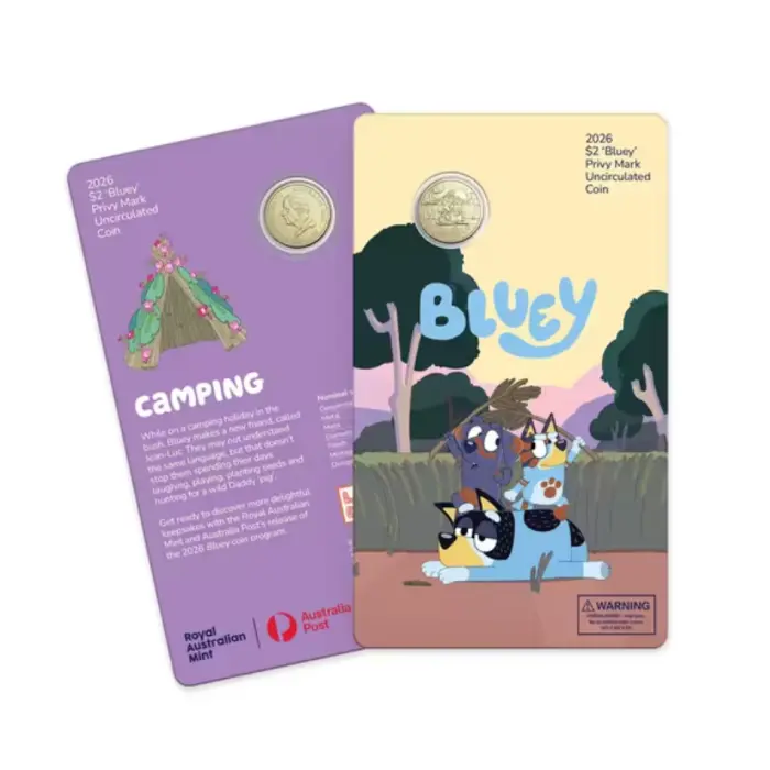 2026 $2 BLUEY CARDED COIN SET WITH PRIVY MARK - 5 CARDED COIN SET
