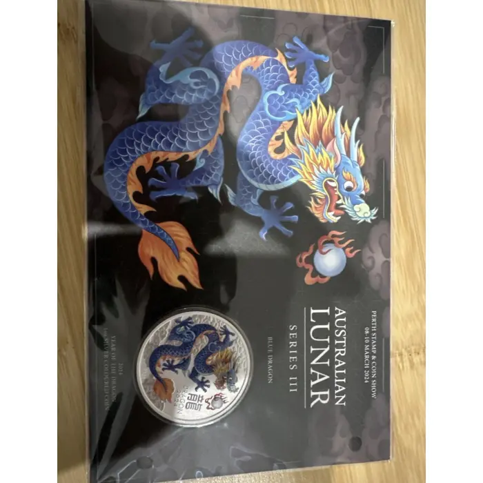 2024 Lunar Series III Year of the Blue Dragon 1oz Silver Coloured Coin in Card