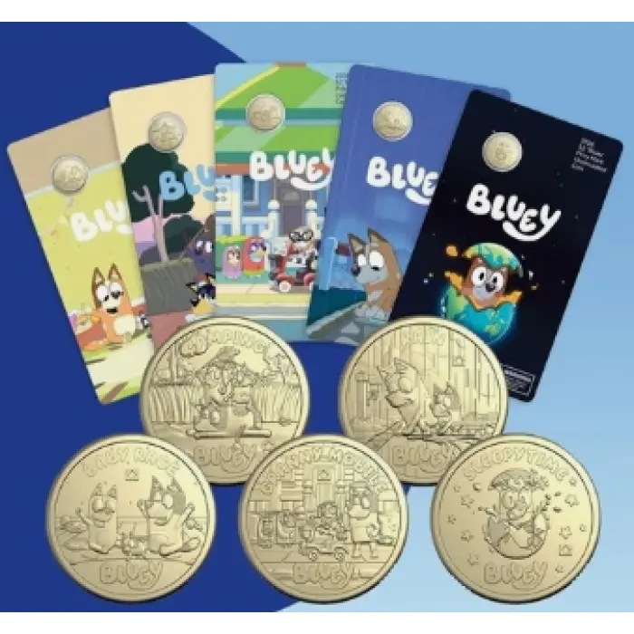 2026  $2  BLUEY CARDED COIN SET WITH PRIVY MARK - 5 CARDED COIN SET
