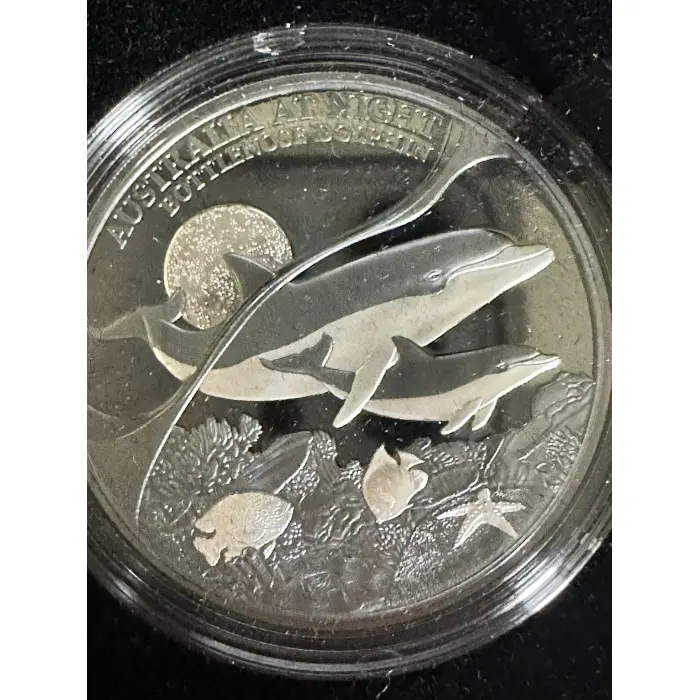 2025 1oz Silver Black Proof Aust at Night - Bottlenose dolphin