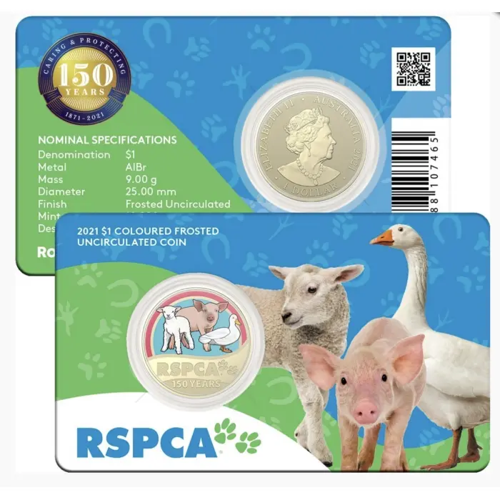 2021 $1 RSPCA 150TH ANNIVERSARY UNC - FARM ANIMALS