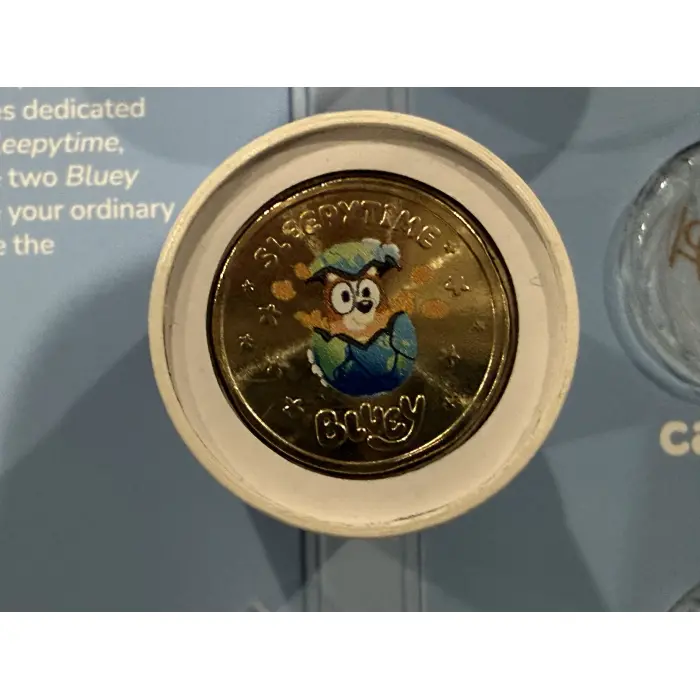 COLOURED SLEEPYTIME - 2026 Bluey $2 UNC Collector Folder + 2 coloured till coins