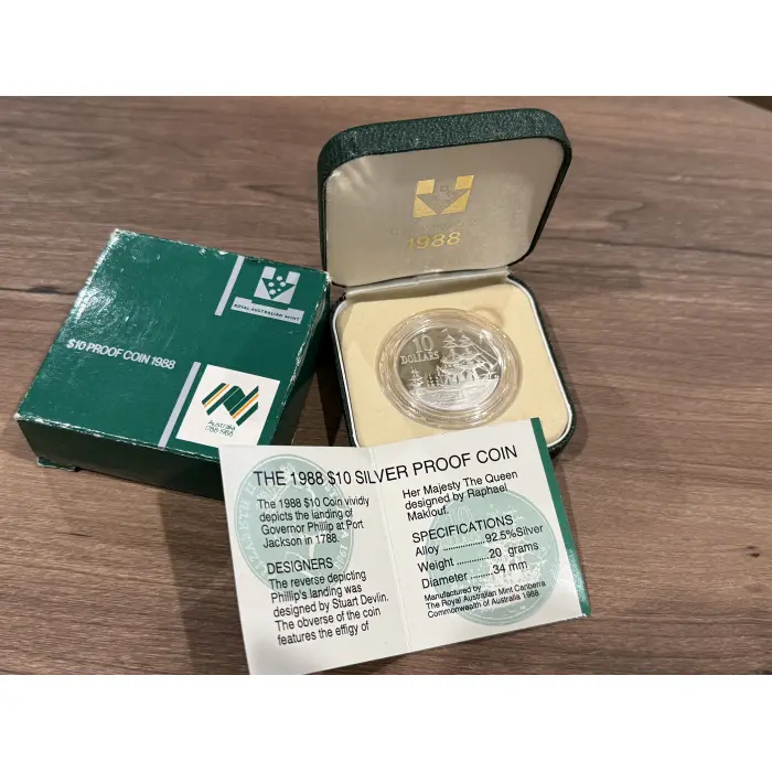 1988 $10 Silver Proof Australia's Bicentenary Gov Phillip's Landing