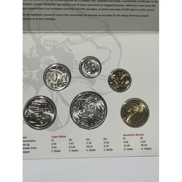 Armistice 2018 uncirculated mint coin set 