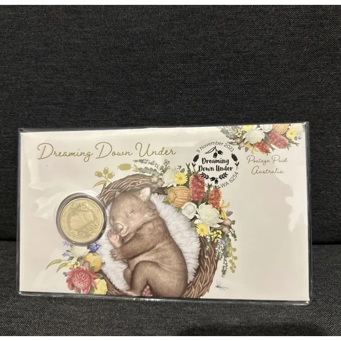 2021 Australia PNC Dreaming Down Under Wombat $1 Dollar Coin & Stamp