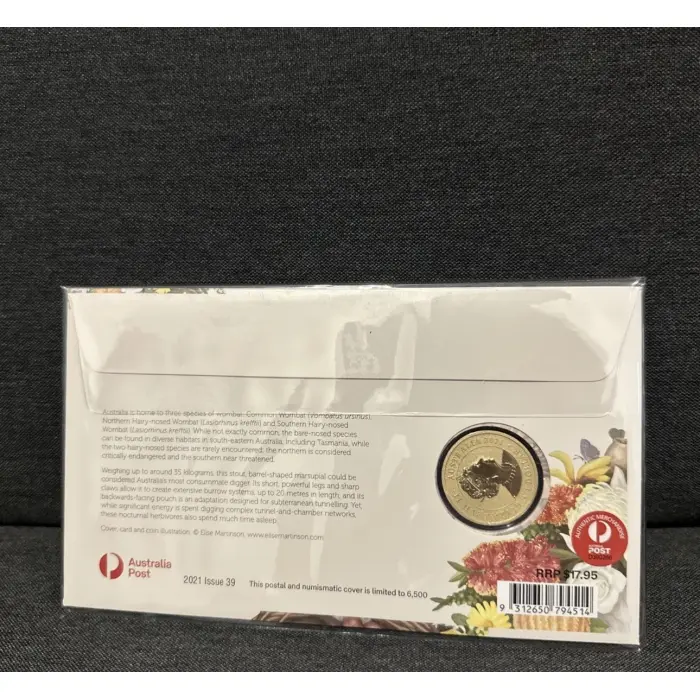 2021 Australia PNC Dreaming Down Under Wombat $1 Dollar Coin & Stamp