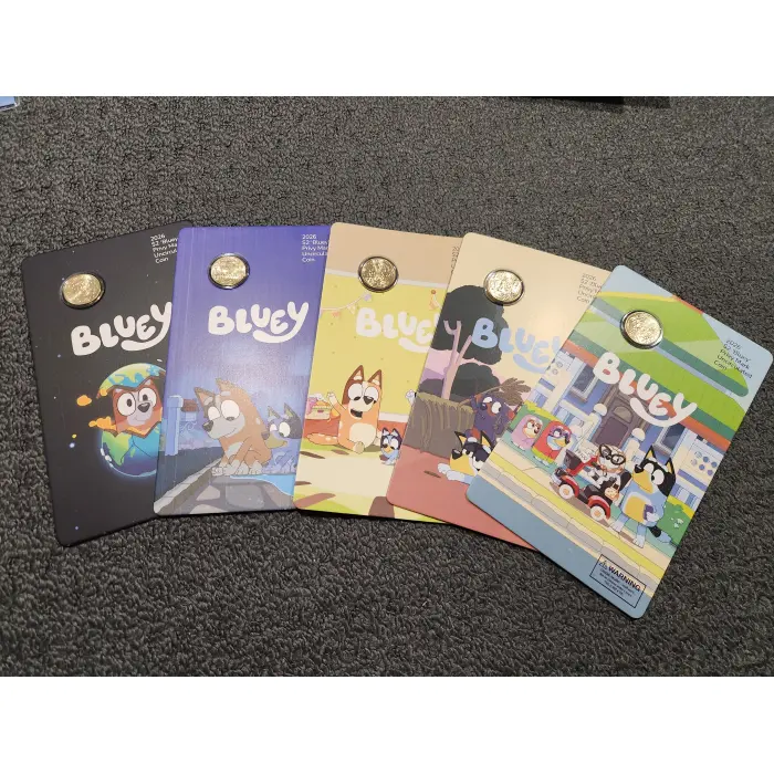 2026 $2 BLUEY CARDED COIN SET WITH PRIVY MARK - 5 CARDED COIN SET