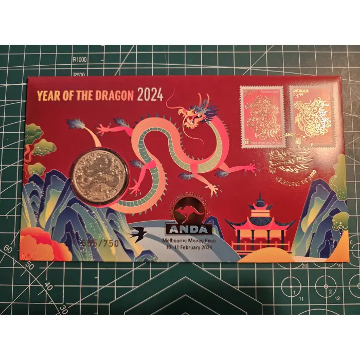 2024 Melbourne money expo ANDA overprint pnc matching no's yr dragon, dinosaurs 