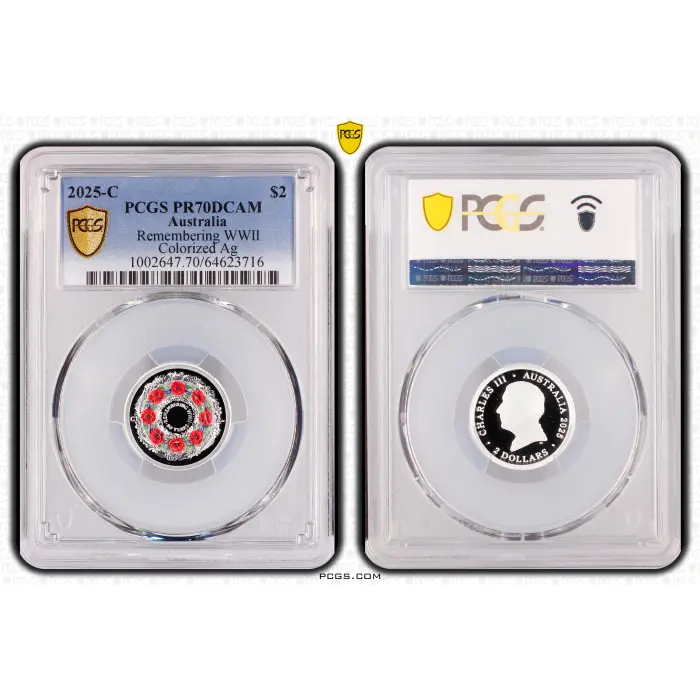 2025-C $2 Remembering WWII Colorized Ag, DCAM PCGS PR70