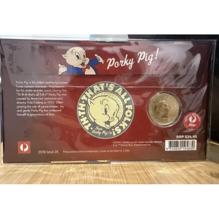2018 Porky Pig Thats all Folks Looney Tunes Australia Post PNC $1 One Dollar NEW