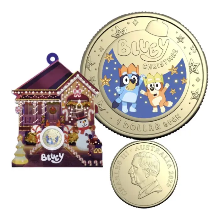 Bluey $1 Christmas coin uncirculated on card 2025 one colour dollar coin