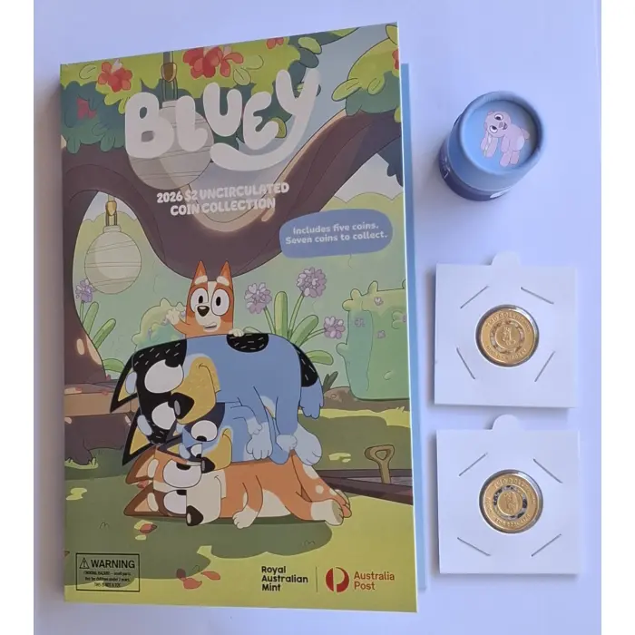 2026 $2 Bluey Opened Tube/Folder set INCLUDES 2 x TILL COINS