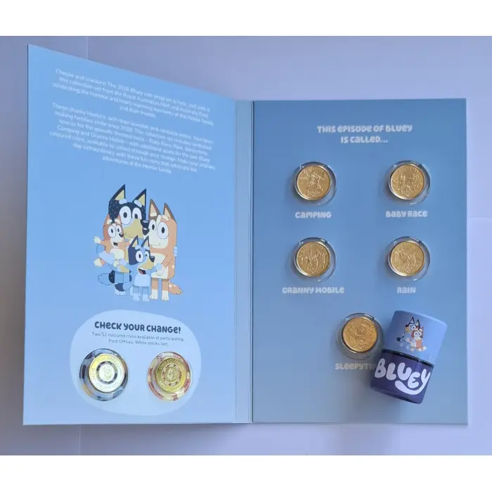 2026 $2 Bluey Opened Tube/Folder set INCLUDES 2 x TILL COINS