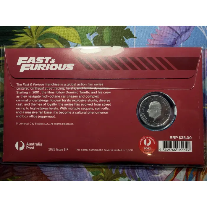 2025 Fast and Furious Postal Numismatic Cover (PNC)
